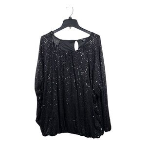 Lily Morgan Sequin Top Womens Size 3X Black Long Sleeve Party Holiday Elegant